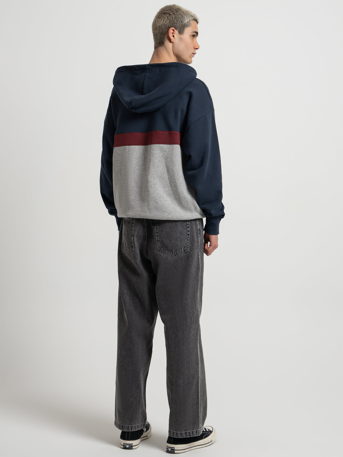 Chariot Pull On Slouch Hoodie in Blue, Maroon &amp; Grey