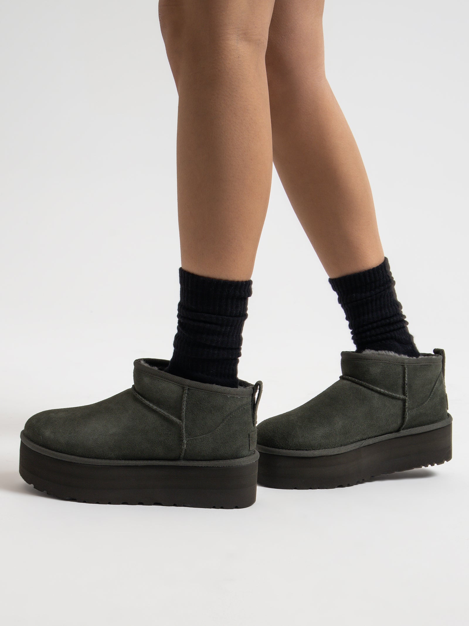 Womens Classic Ultra Mini Platform Boots in Dark Green
