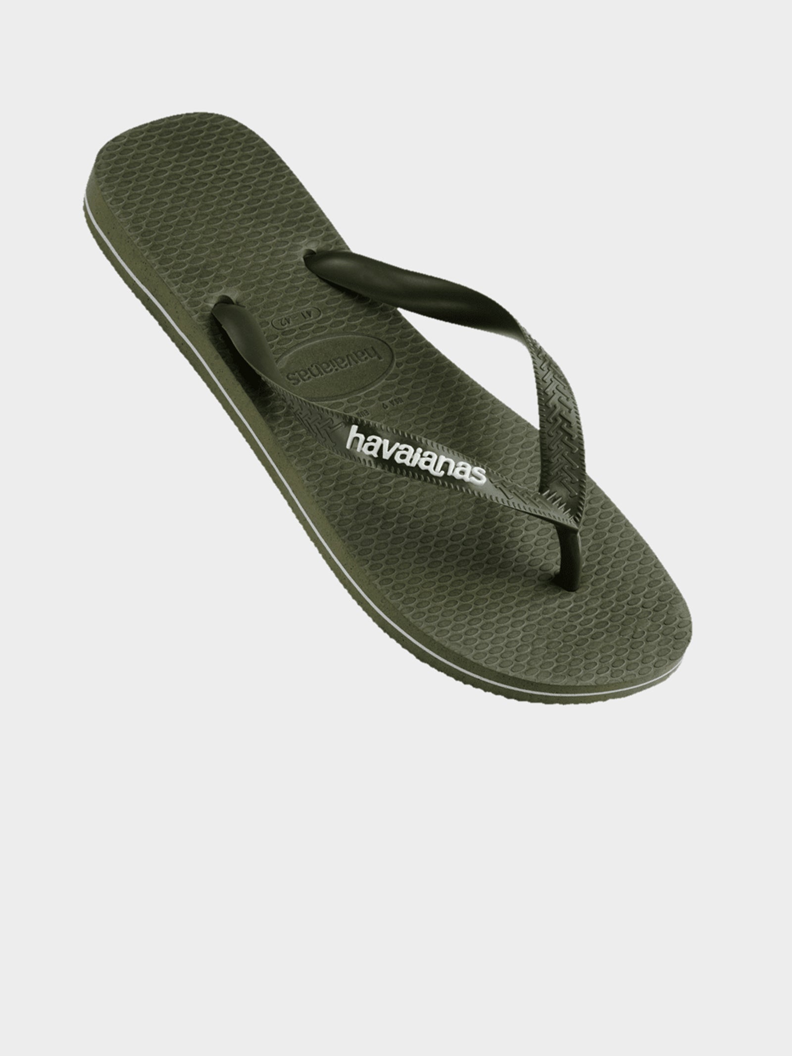 Unisex Rubber Logo Thongs in Olive Green