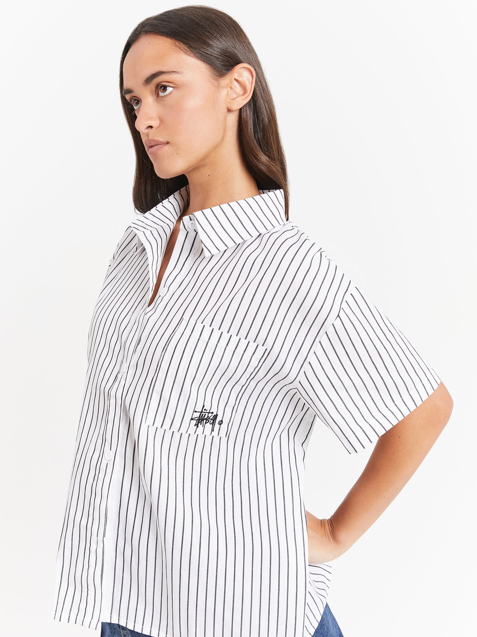 Pop Short Sleeve Graffiti Stripe Shirt in Black Stripe