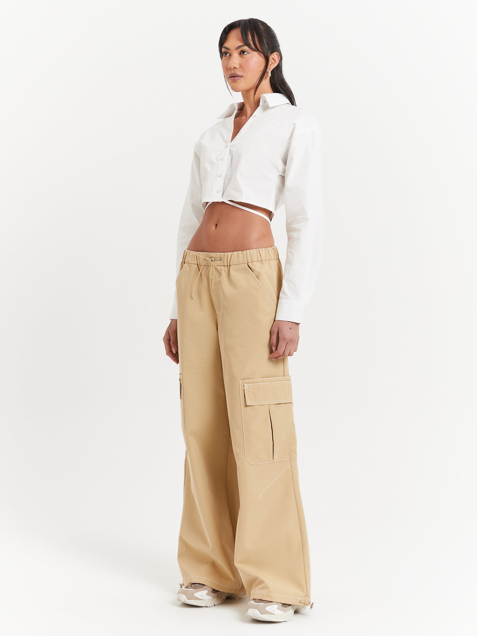 Pia Wide Leg Gathered Pants in Camel