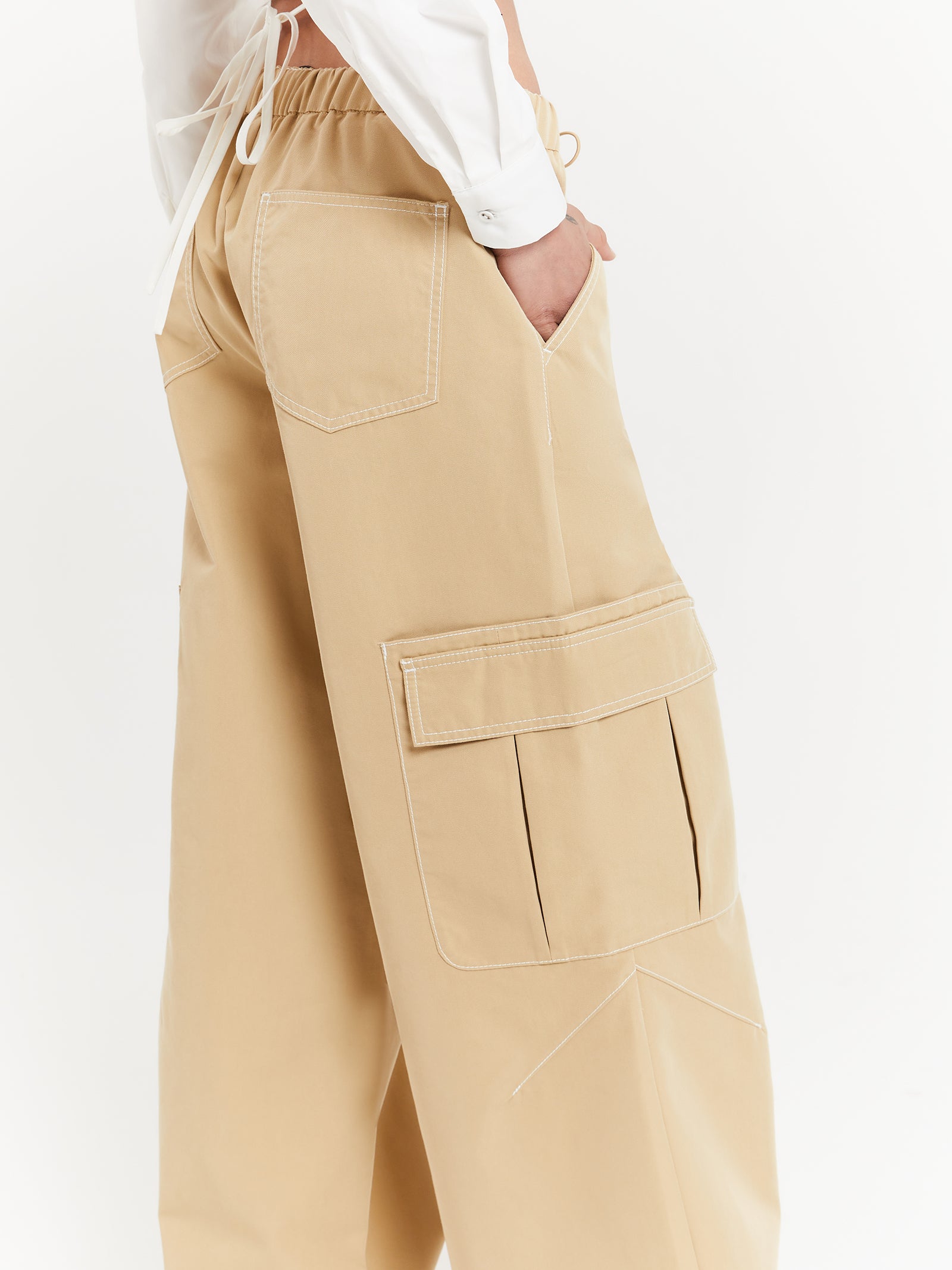 Pia Wide Leg Gathered Pants in Camel