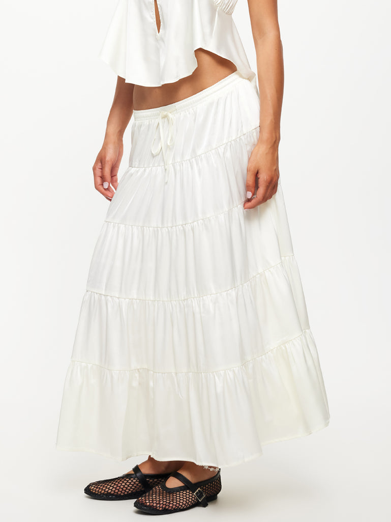 Keira Tiered Skirt in Porcelain White