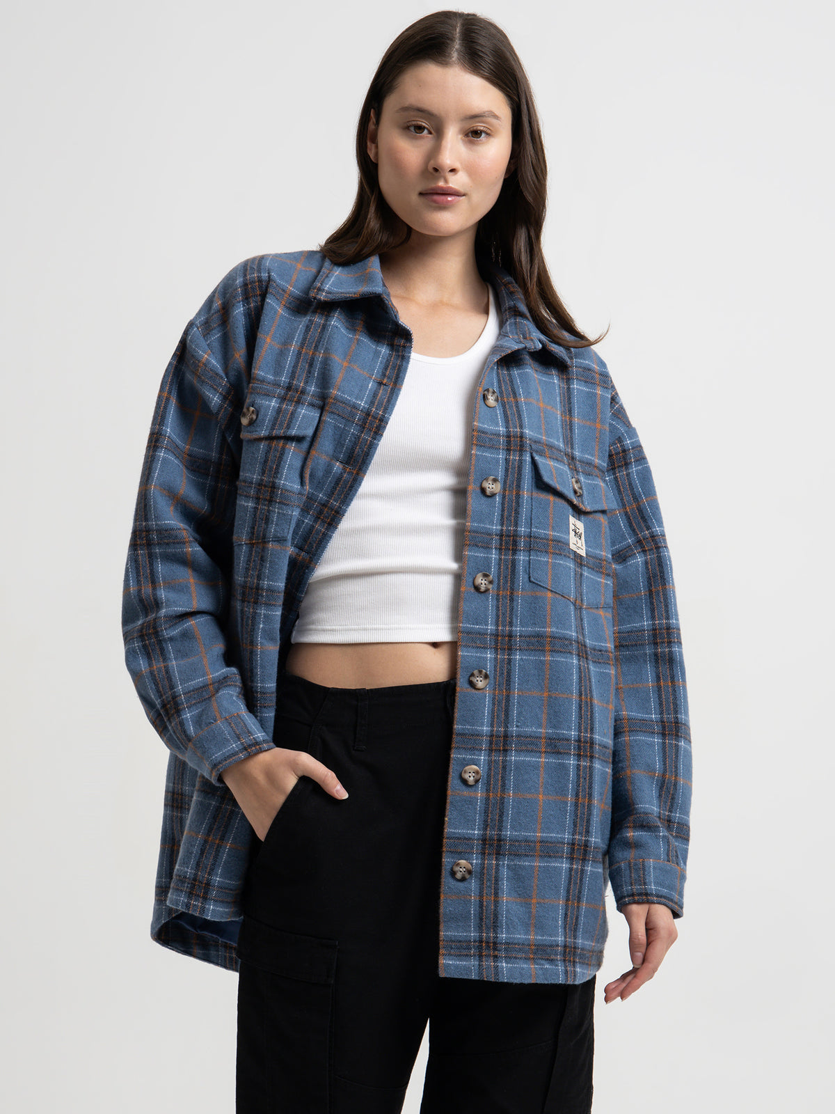 Harley Check Worker Jacket in Mid Blue
