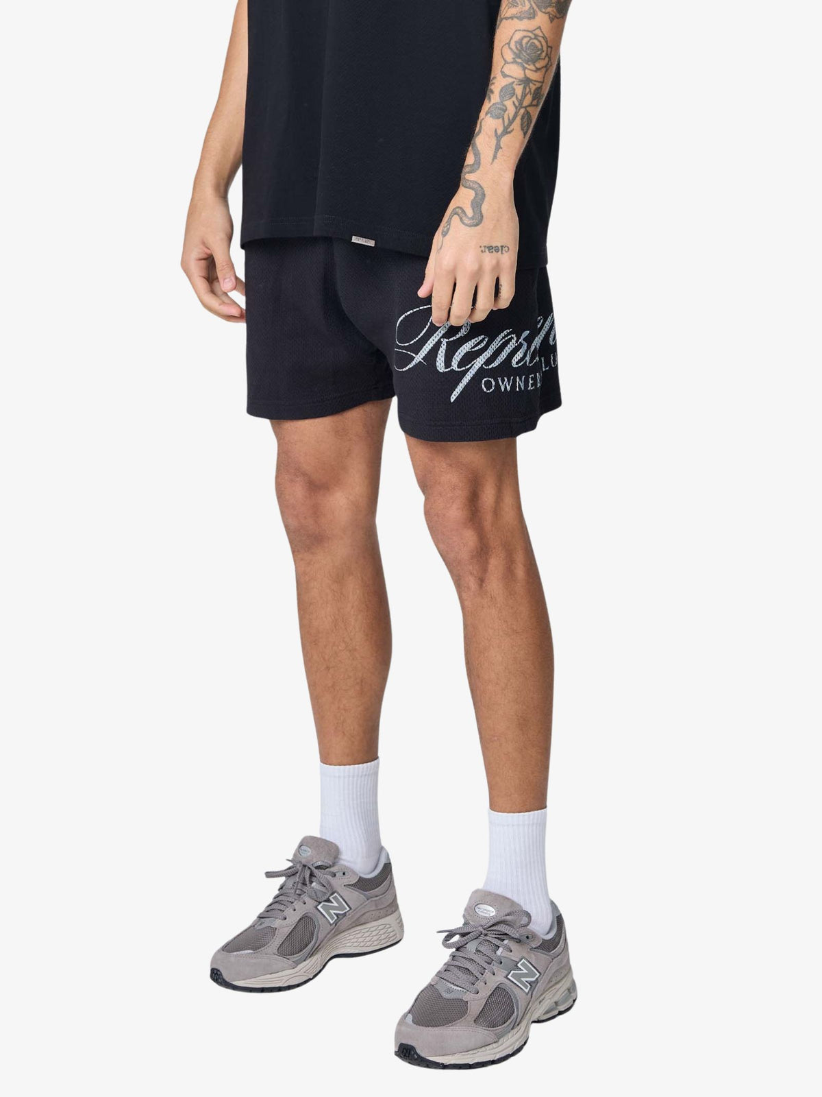 Represent Represent Owners Club Script Mesh Shorts | Black