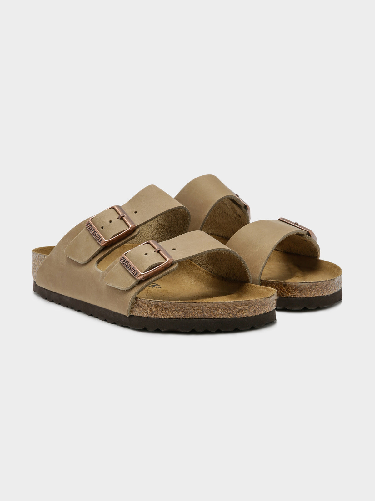 Unisex Arizona Two-Strap Regular Width Sandals in Tobacco Brown Leather