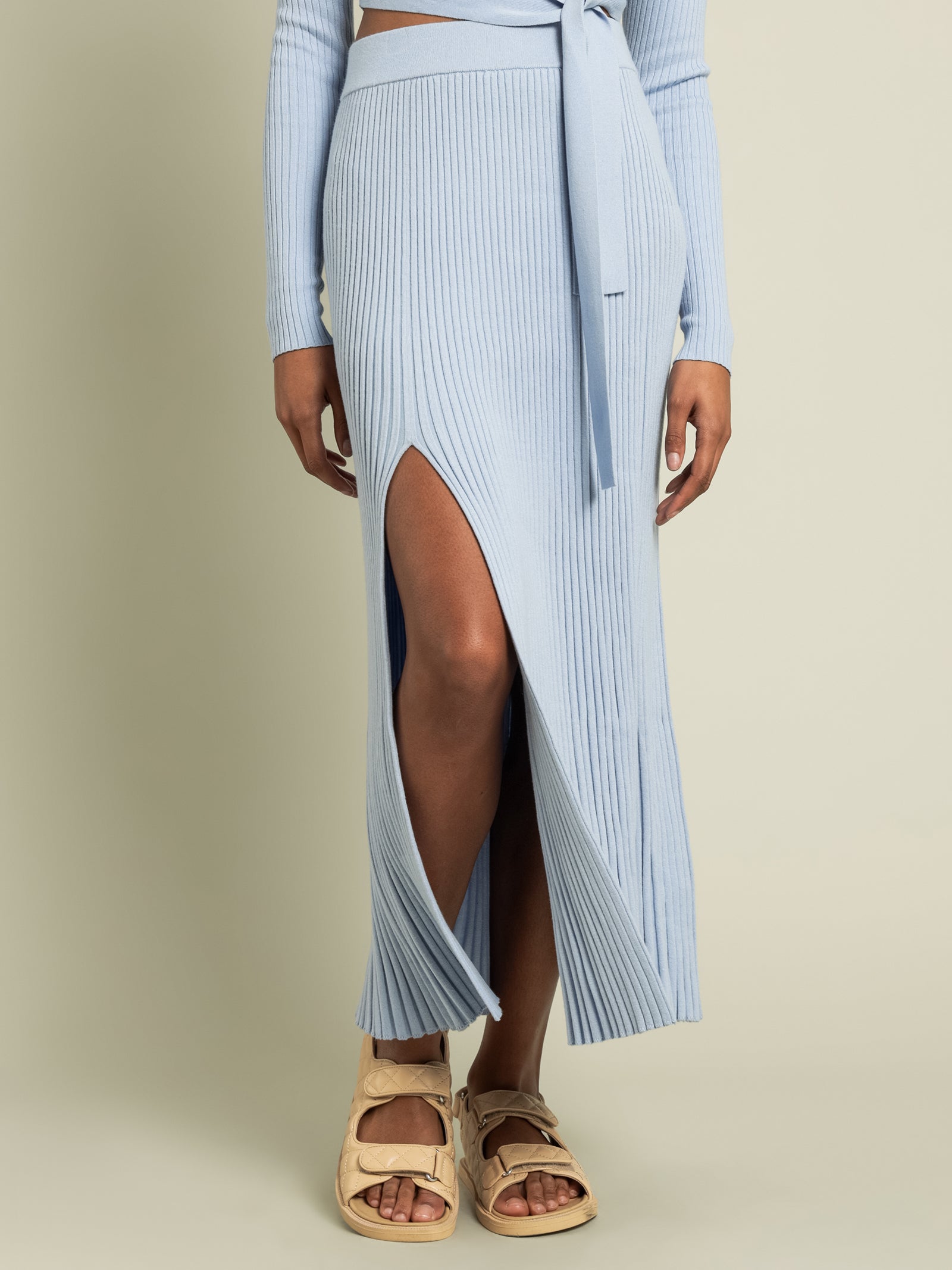 Teagan Knit Midi Skirt in Dove Blue