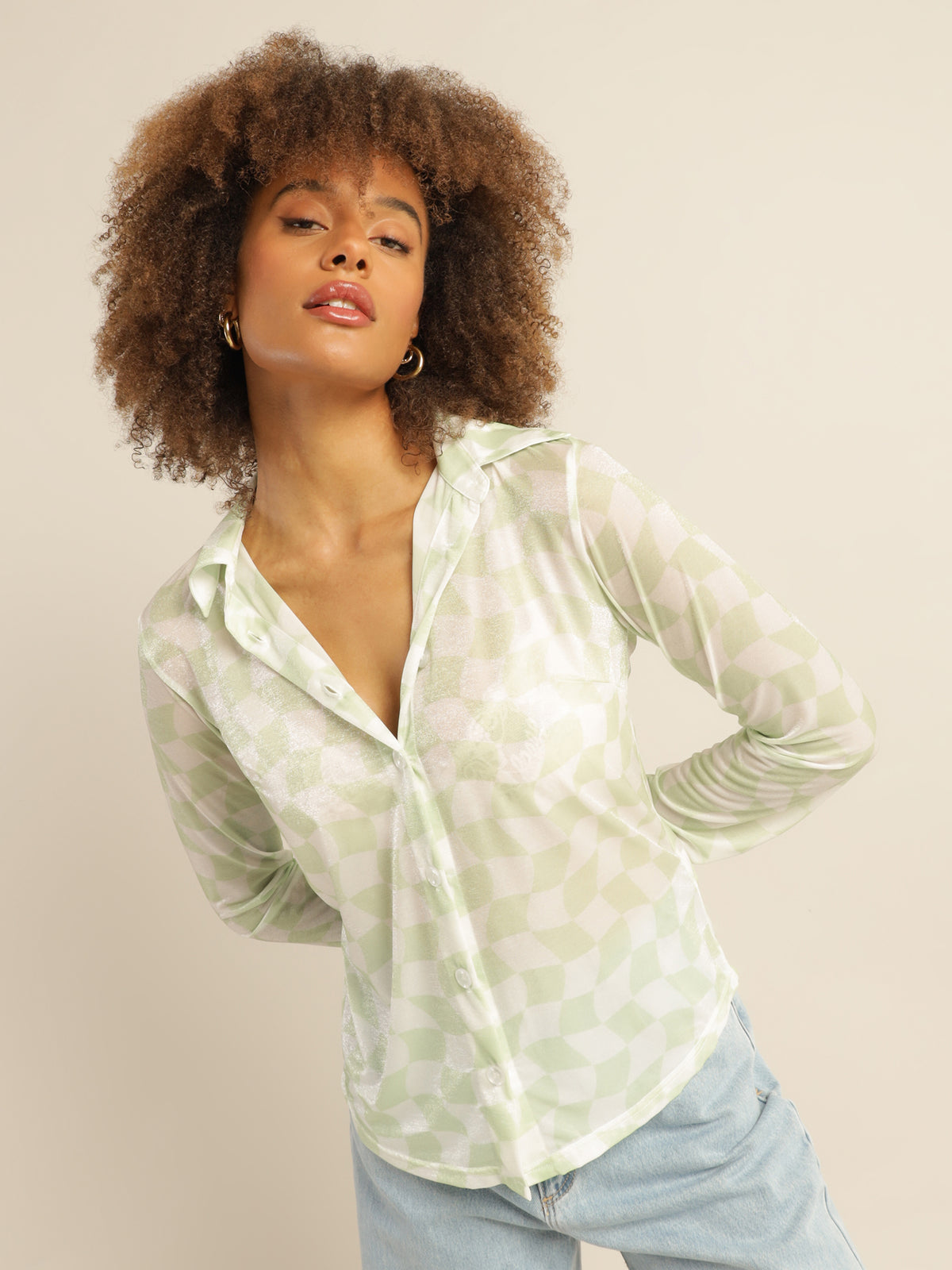 Shelley Shirt in Lime Wave Checkerboard