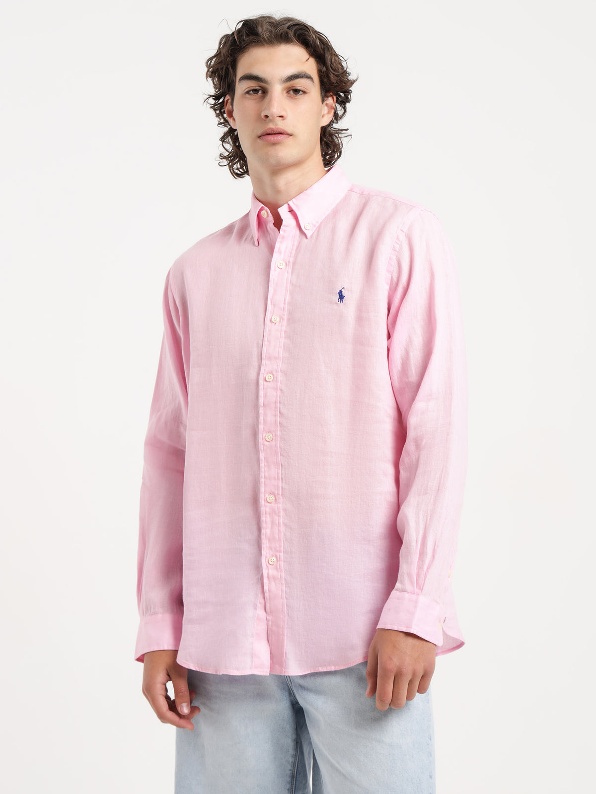 Long Sleeve Sport Button Up Shirt in Pink