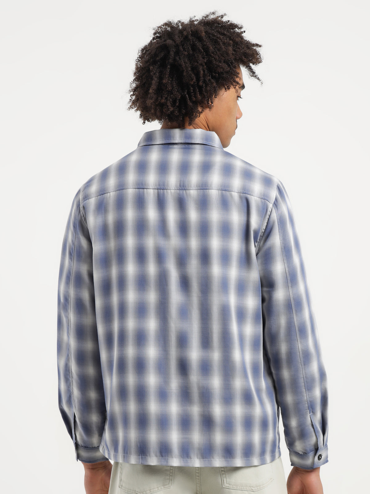 Shadow Plaid Zip Up LS Shirt in Blue