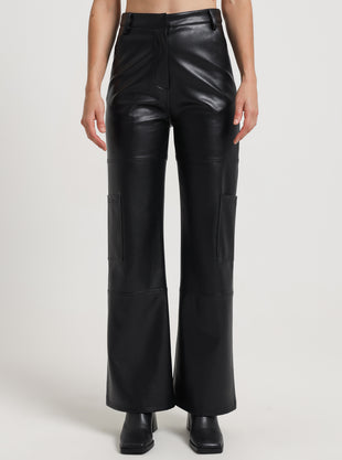 Zima Faux Leather Cargo Pants in Black