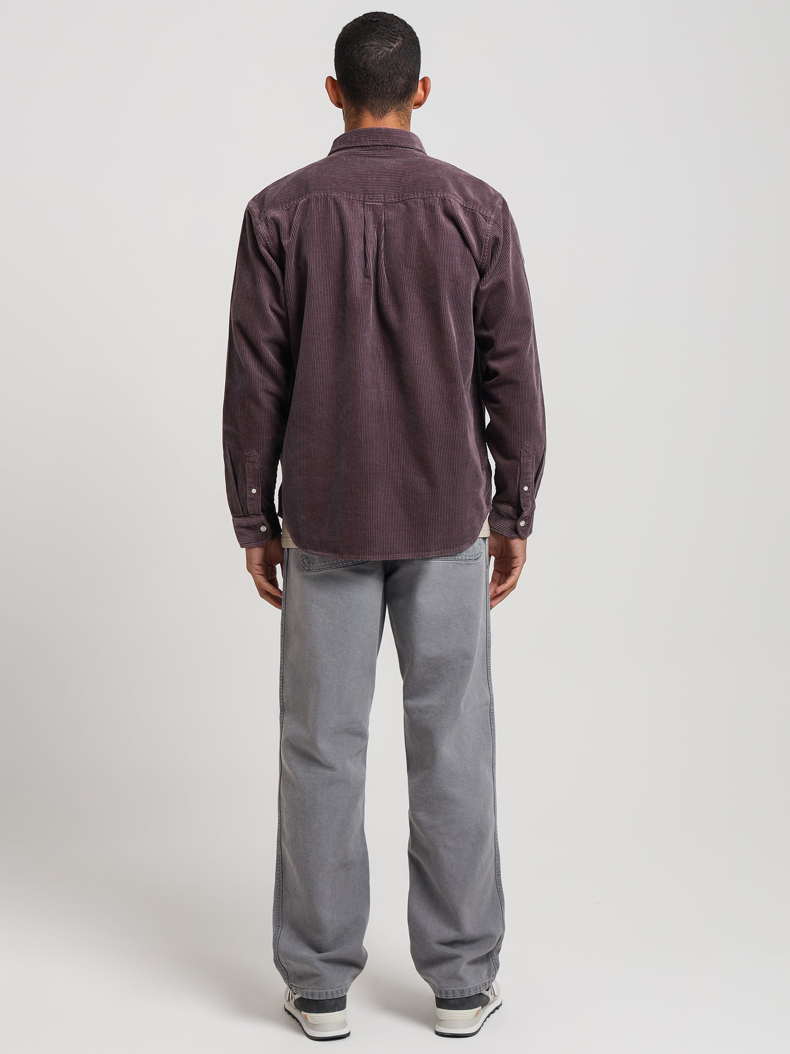Long Sleeve Madison Cord Shirt in Misty Thistle & Black