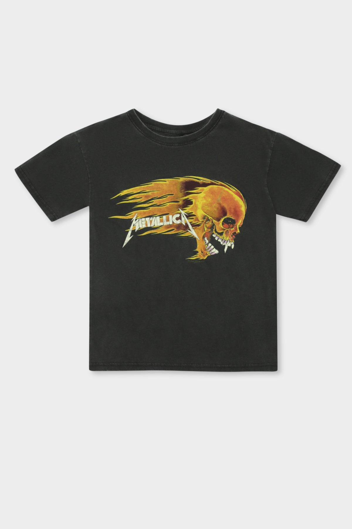 Metallica Flaming Skull T-Shirt in Washed Black