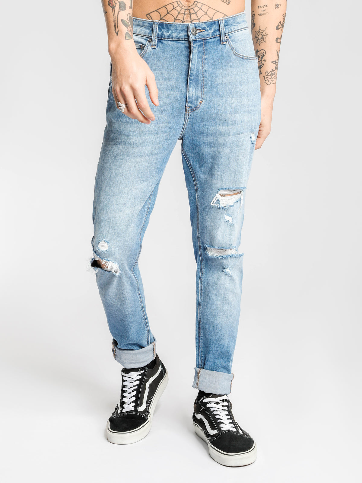 A Dropped Skinny Turn Up Jeans in Chalk Indigo