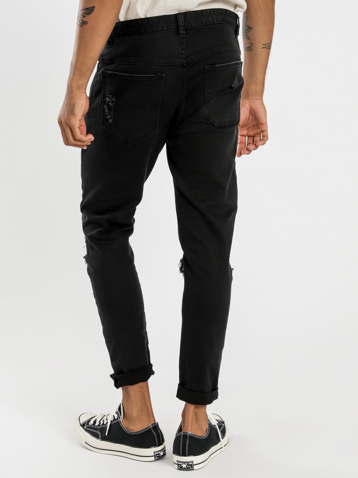 A Dropped Slim Turn Up Jeans Rogue Black