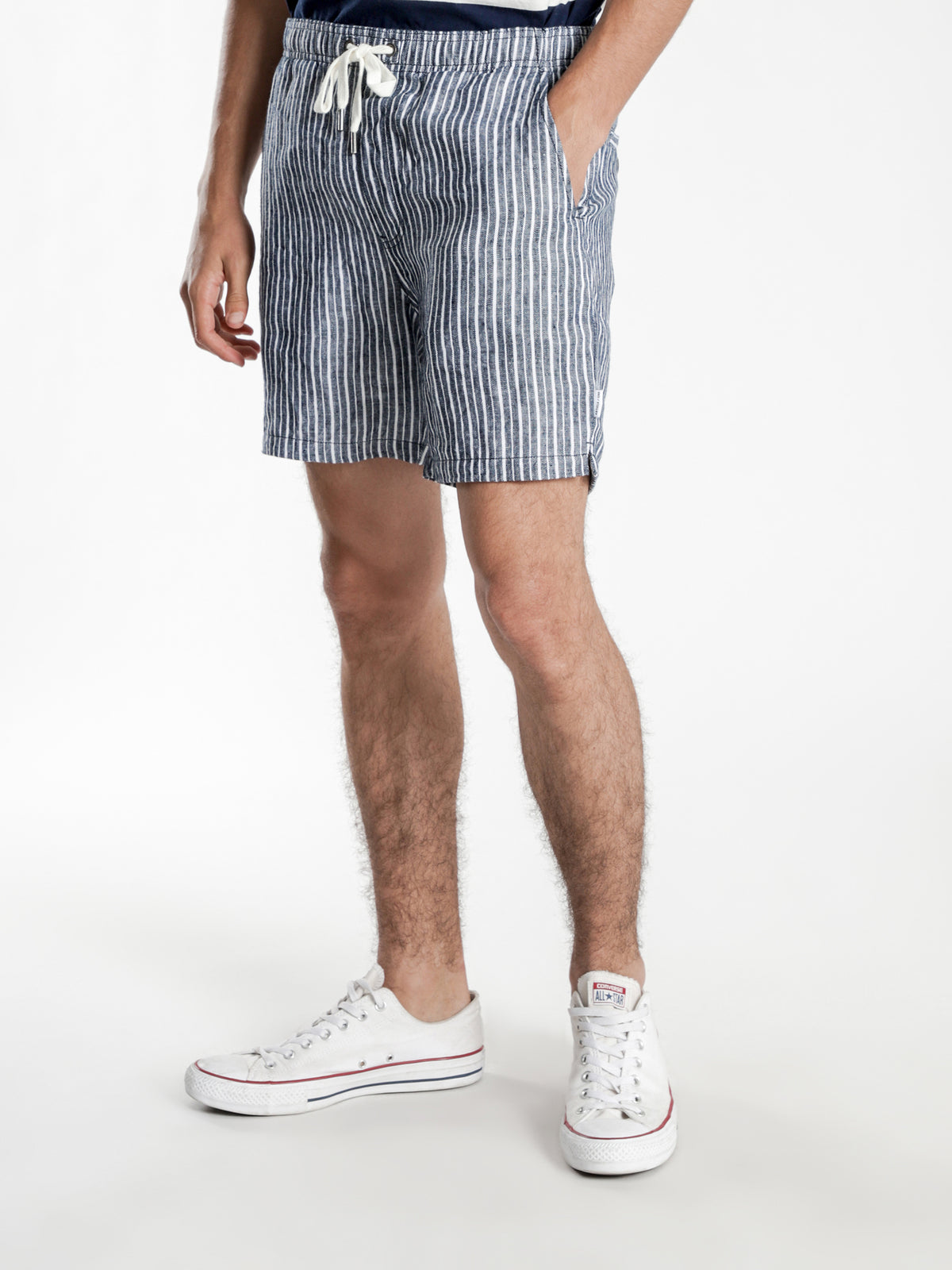 Diego Stripe Linen Shorts in Navy