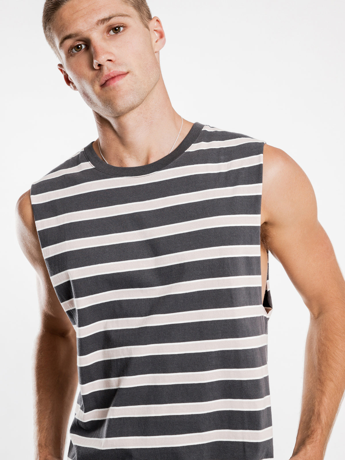 Southport Stripe Muscle in Washed Black Stripe