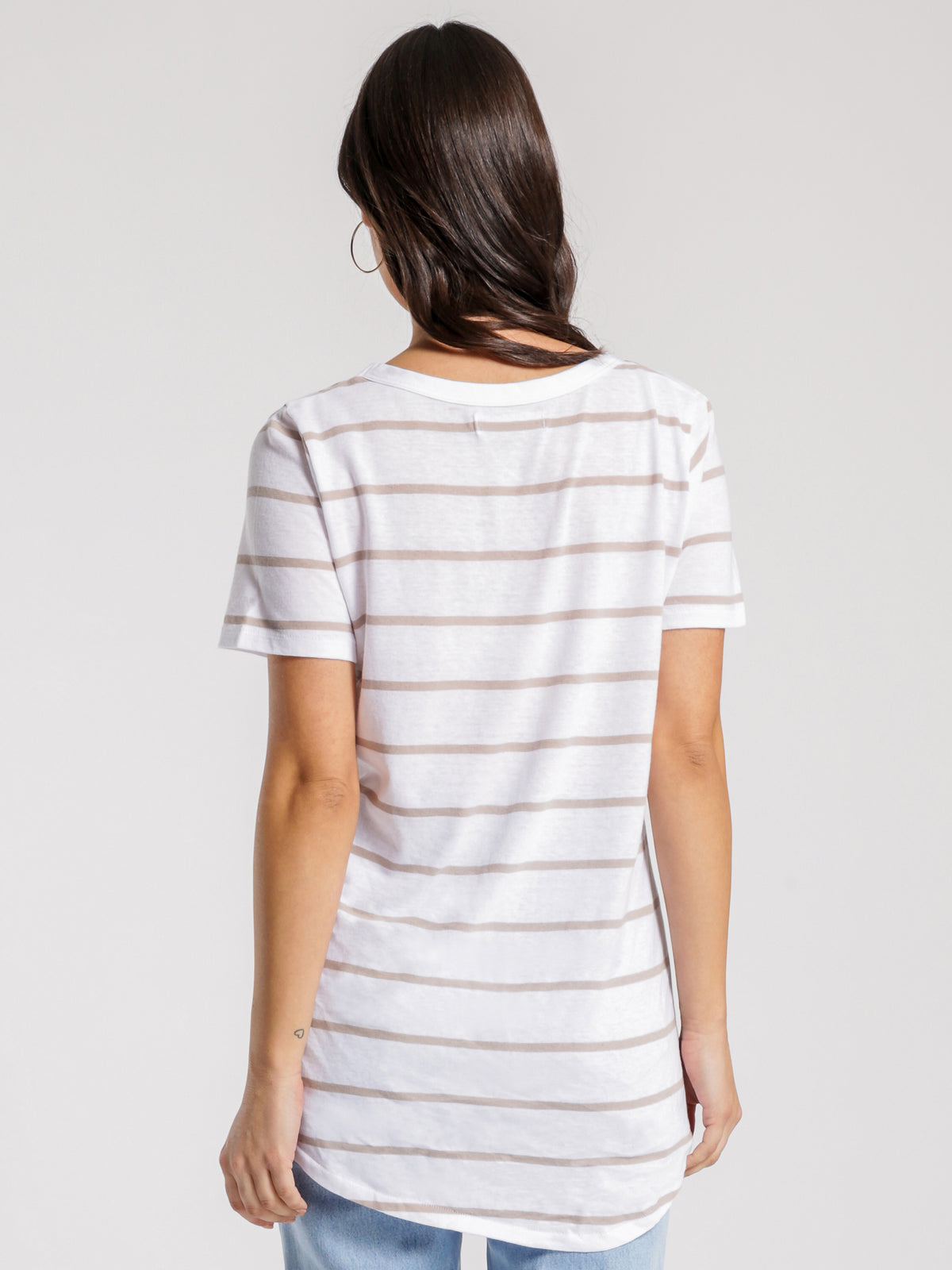 Soft V-Neck T-Shirt in Taupe Stripe