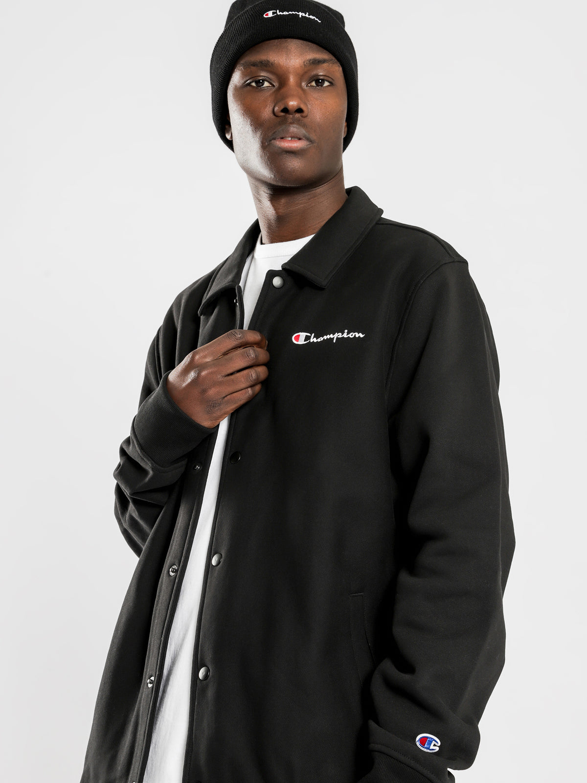 Reverse Weave Coaches Jacket in Black
