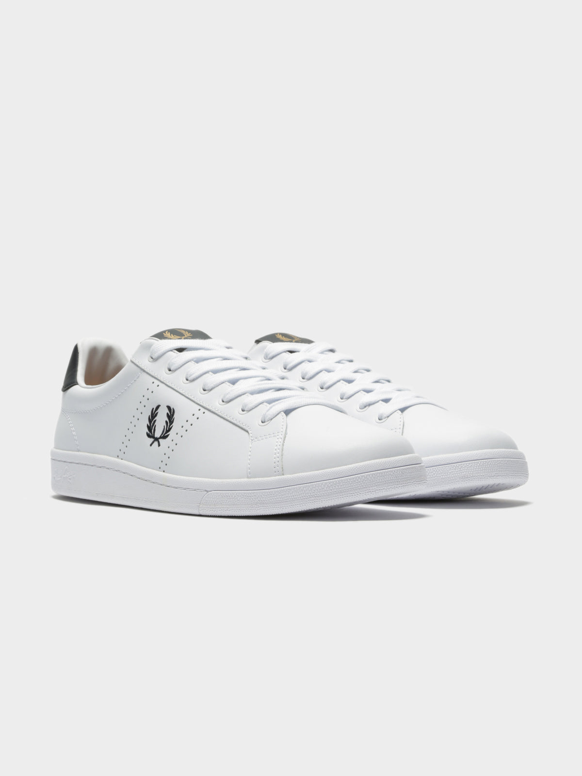 Mens B8321 Leather Sneakers in White &amp; Navy