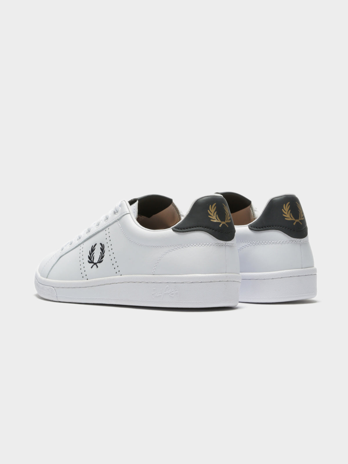 Mens B8321 Leather Sneakers in White &amp; Navy