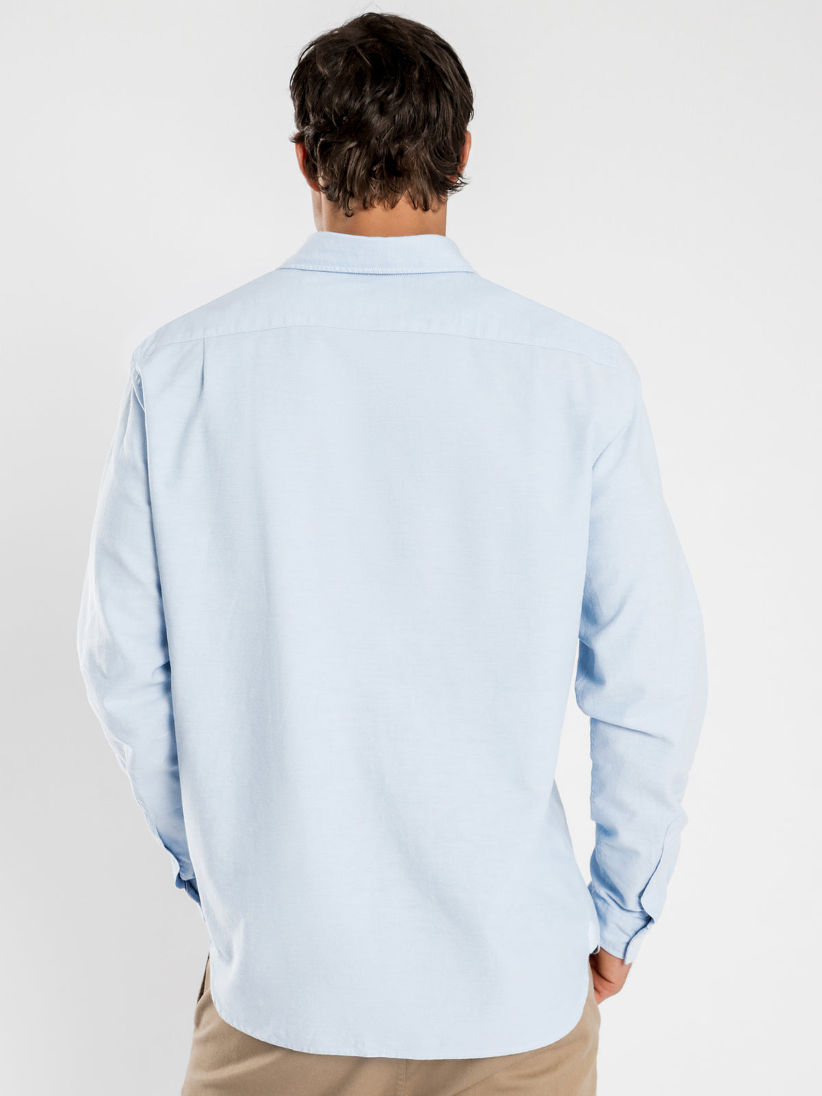 Long Sleeve Slim Stretch Oxford Shirt in Light Blue