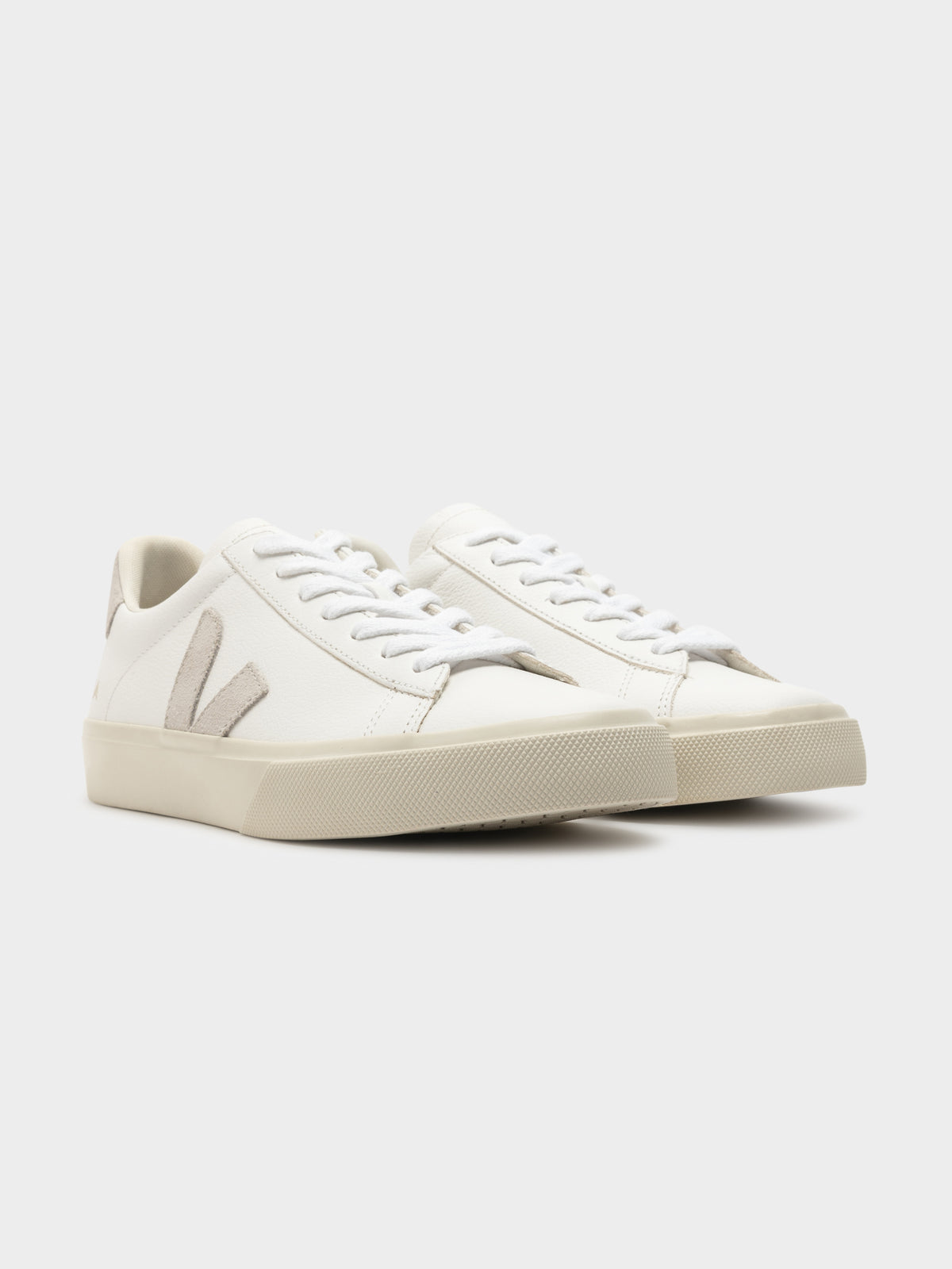 Womens Campo Leather Suede Sneakers in White &amp; Natural Suede