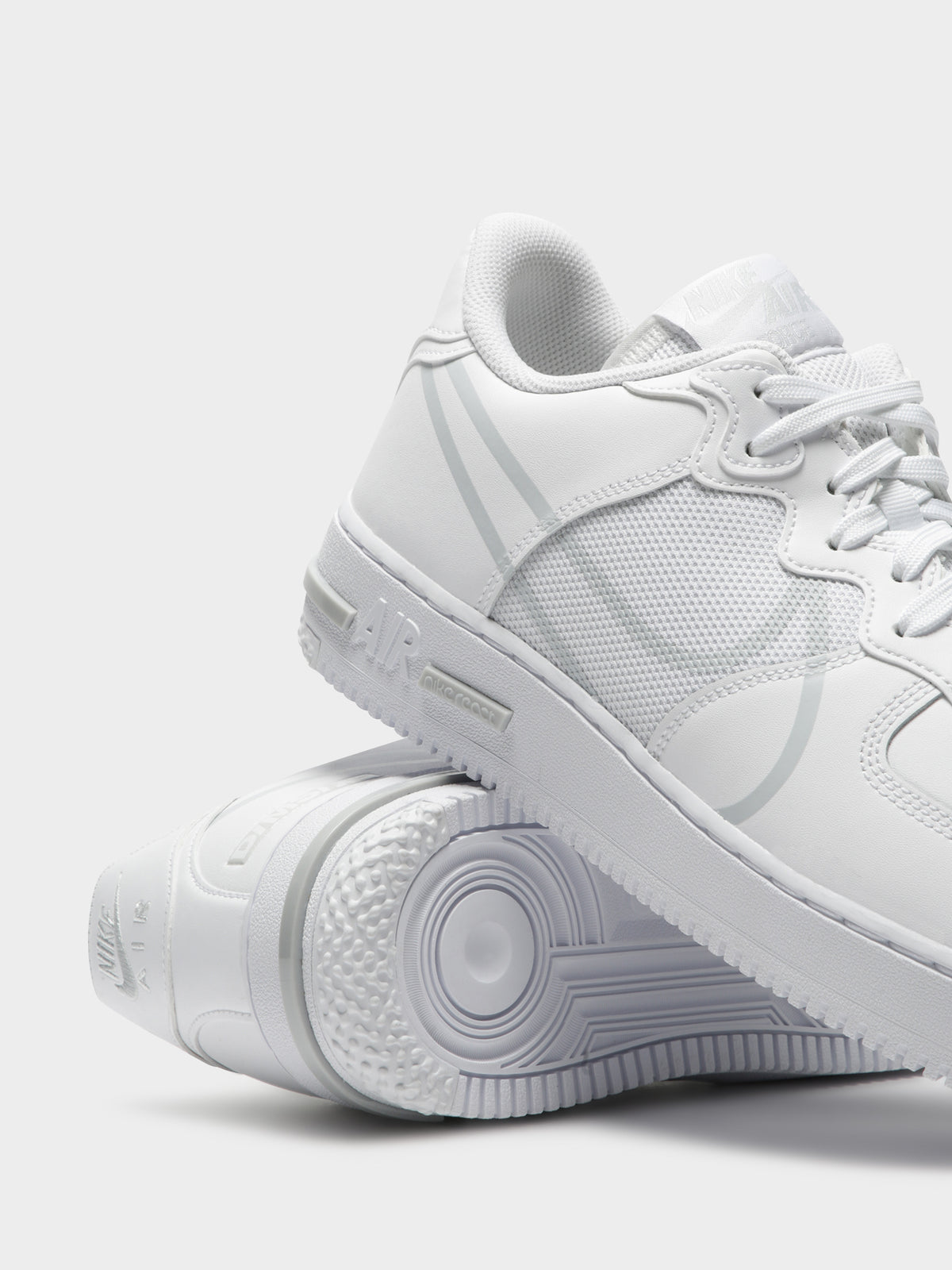 Unisex Air Force 1 React Sneakers in White &amp; Pure Platinum