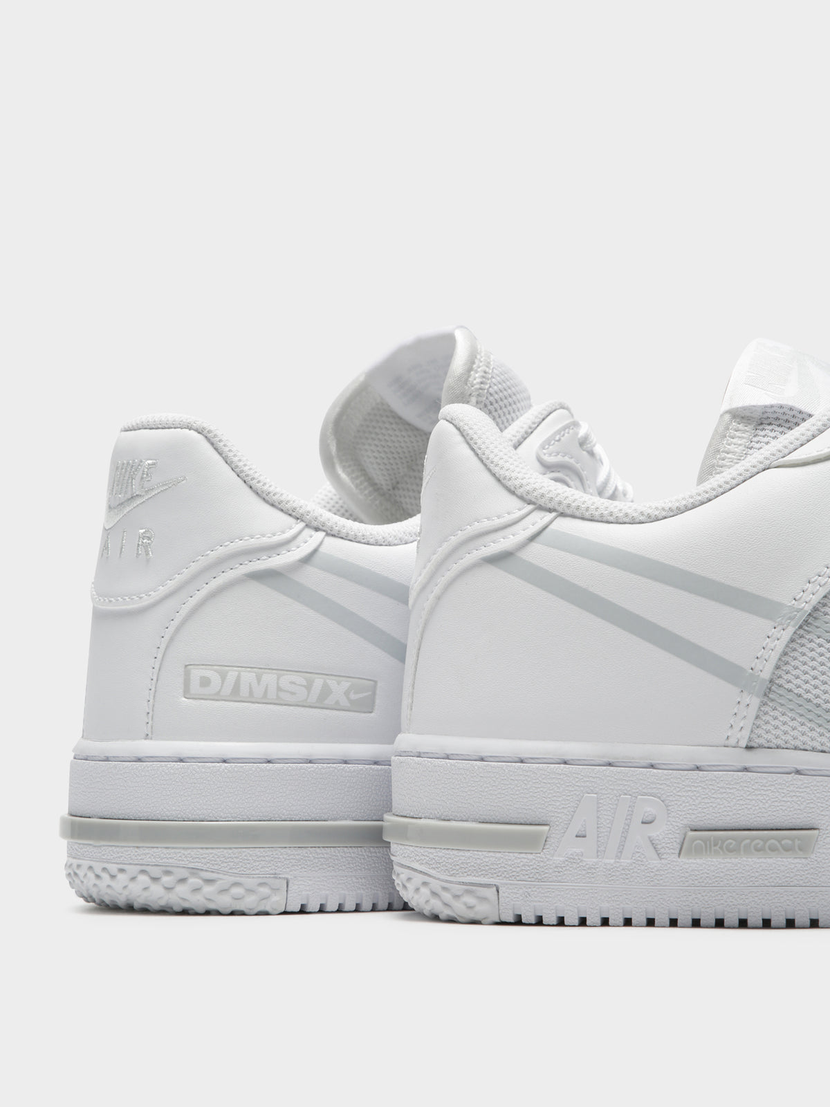 Unisex Air Force 1 React Sneakers in White &amp; Pure Platinum