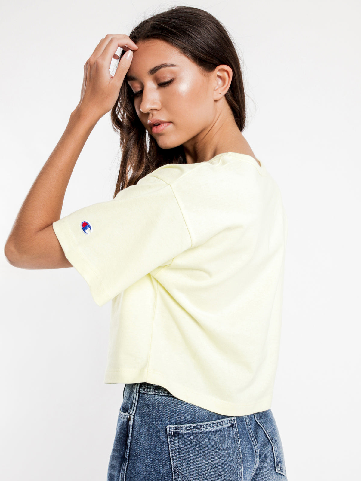 Cropped Script T-Shirt in Origami Yellow