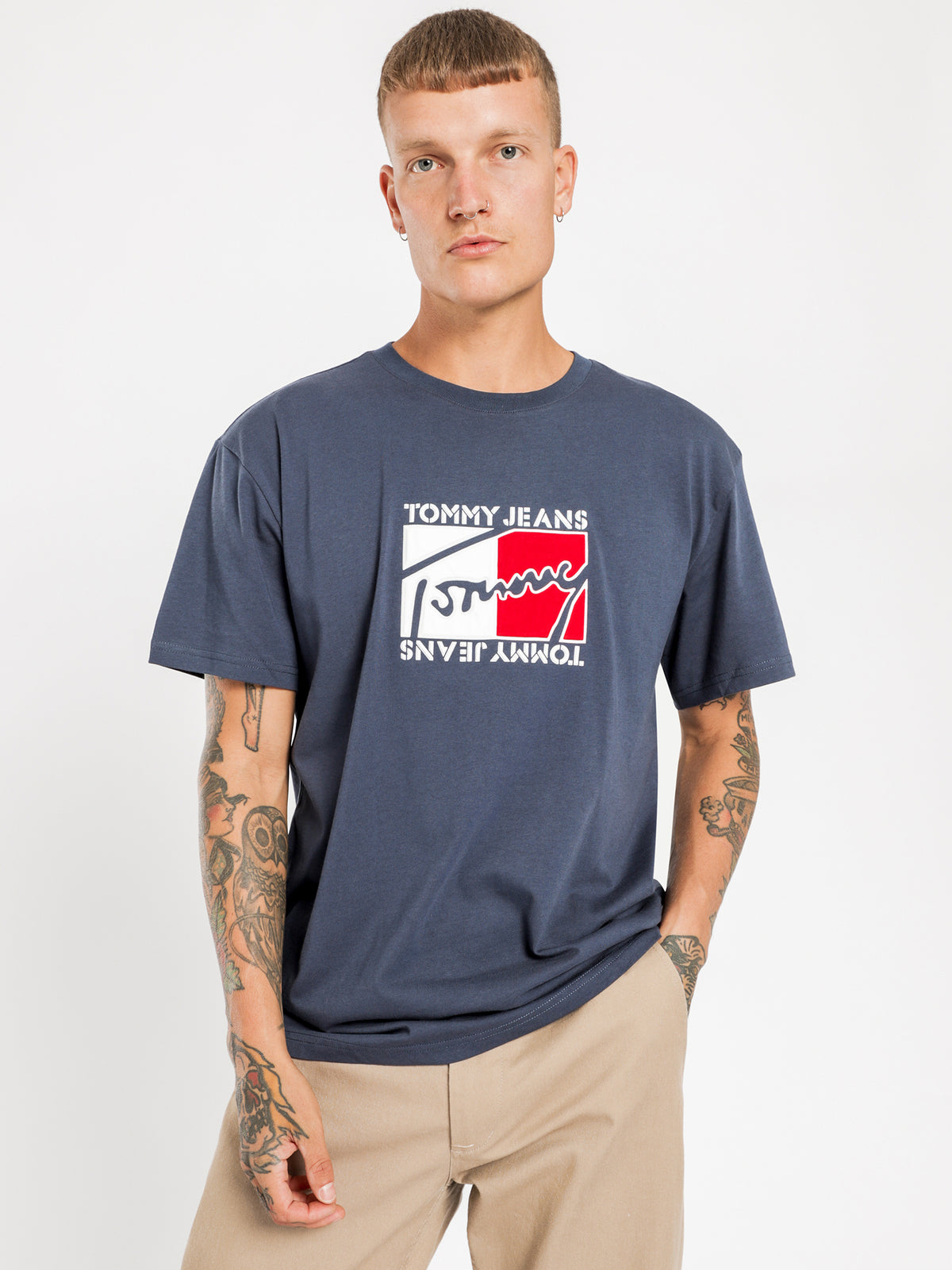 Flag Script T-Shirt in Navy