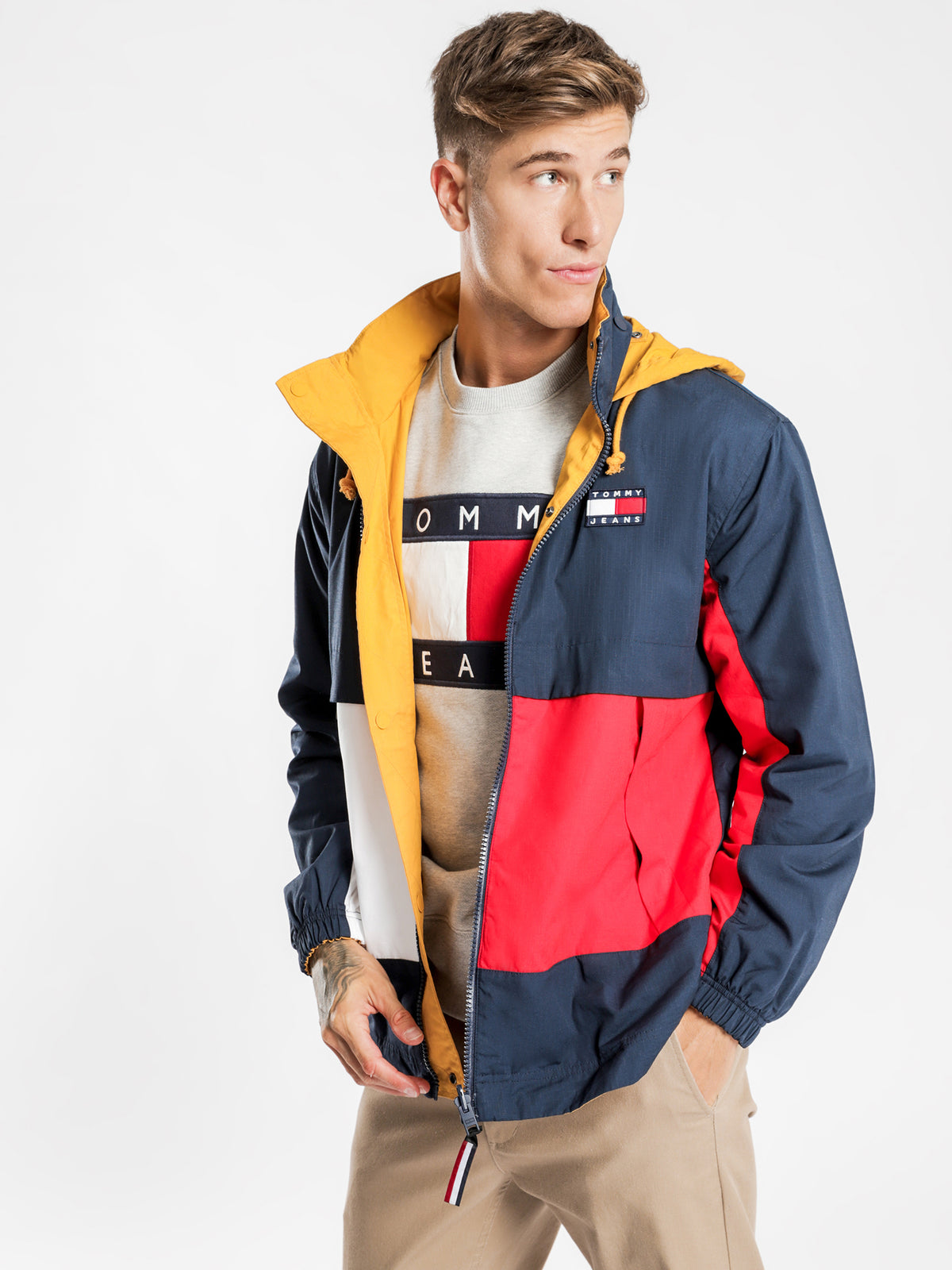 TJ US Reversible Hooded Jacket in Navy &amp; Yellow