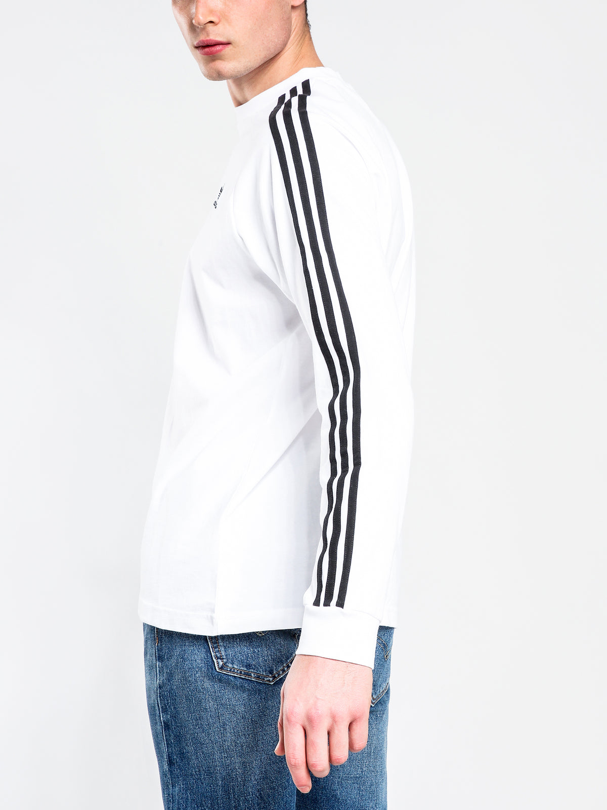 3 Stripes Long Sleeve T-Shirt in White &amp; Black