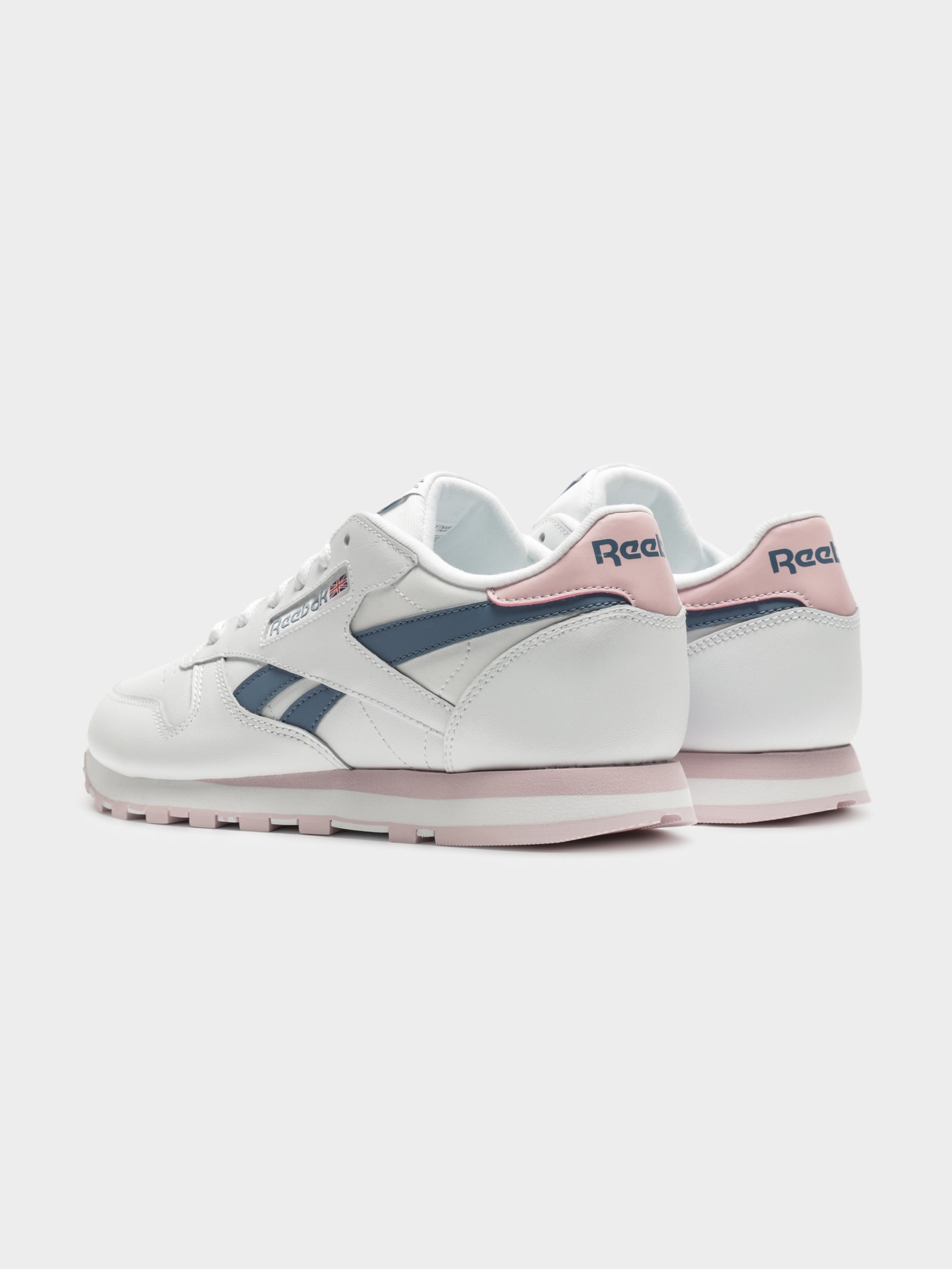 Womens Classic Leather Sneakers in White & Pink