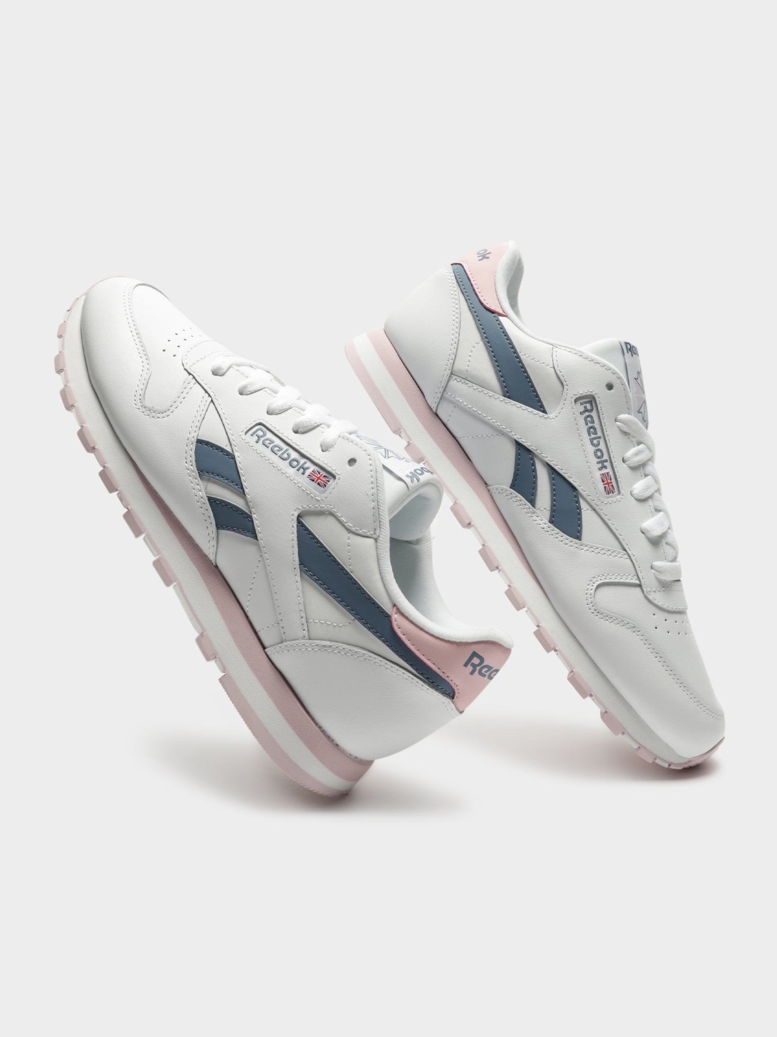 Womens Classic Leather Sneakers in White & Pink