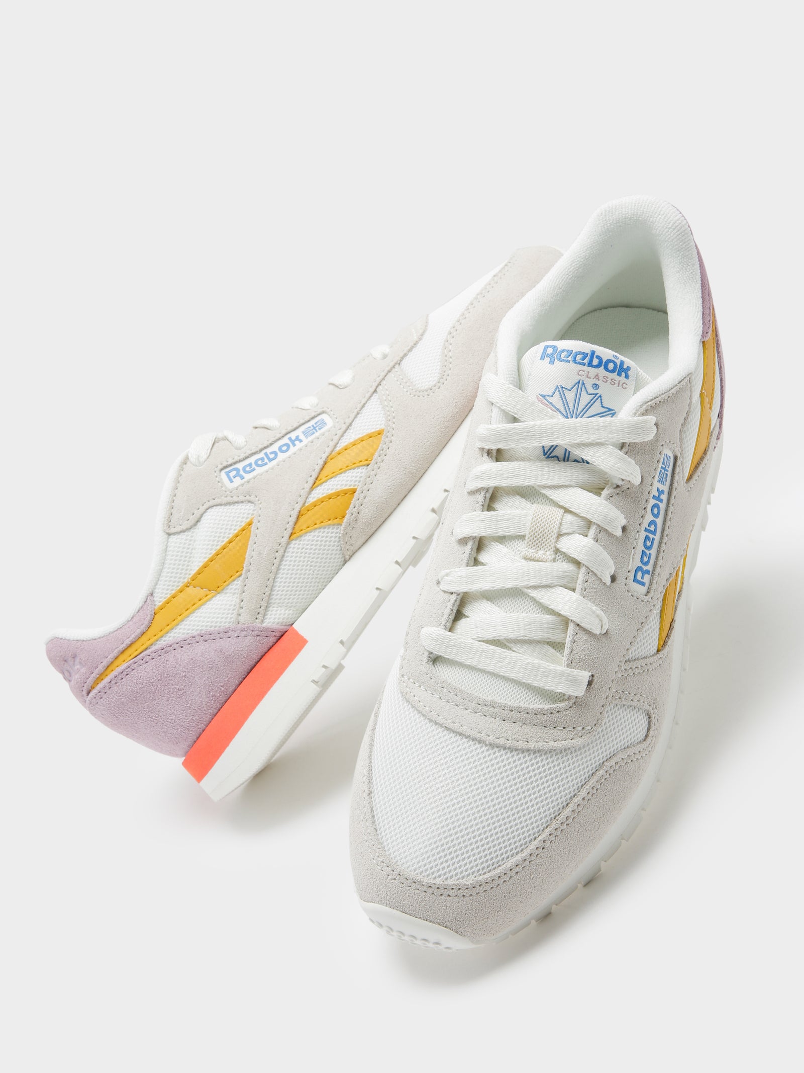 Womens Classic Leather Sneakers in Chalk, Ochre & Lilac