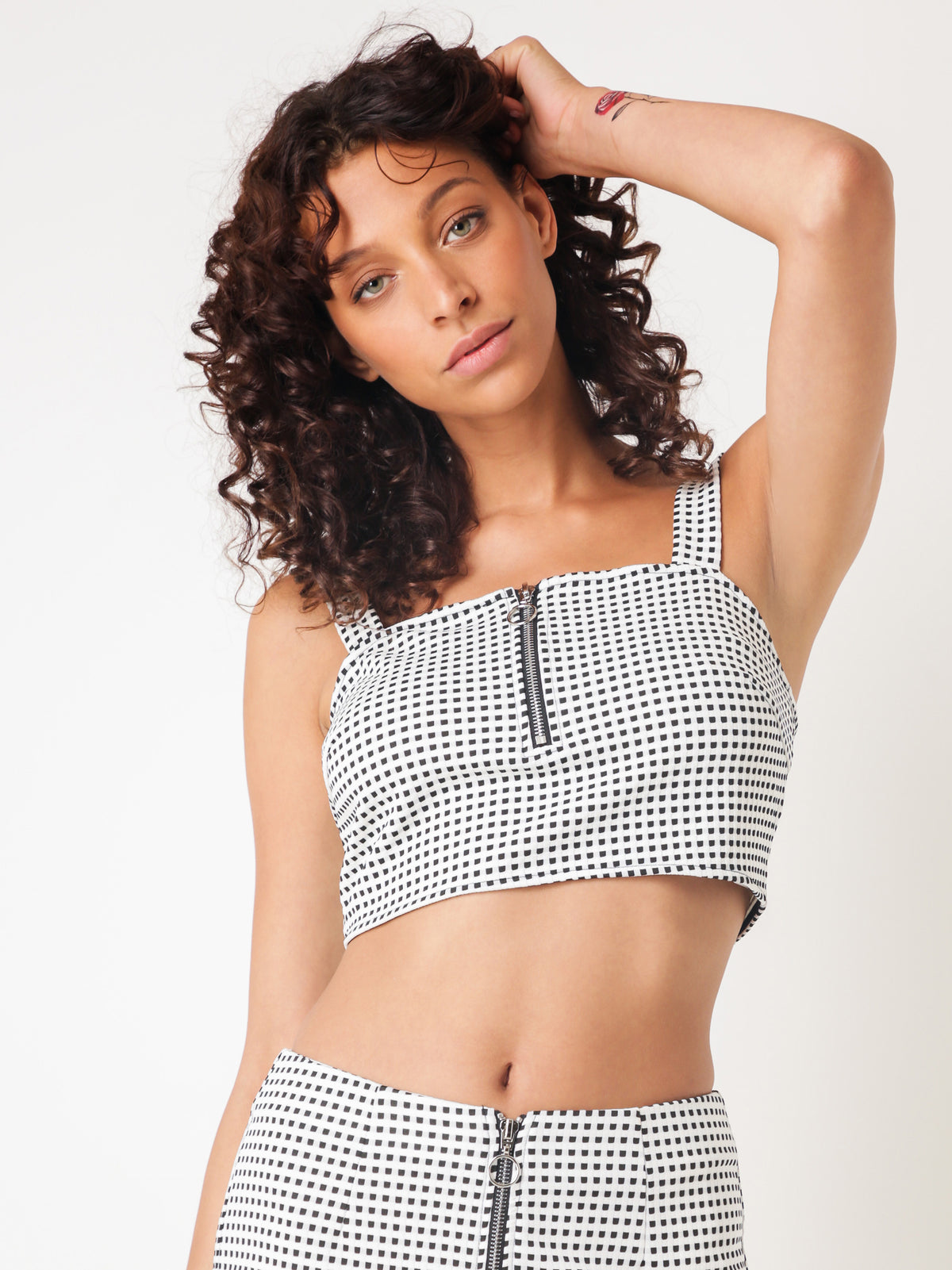 Victory Zip Bustier in Black &amp; White Check
