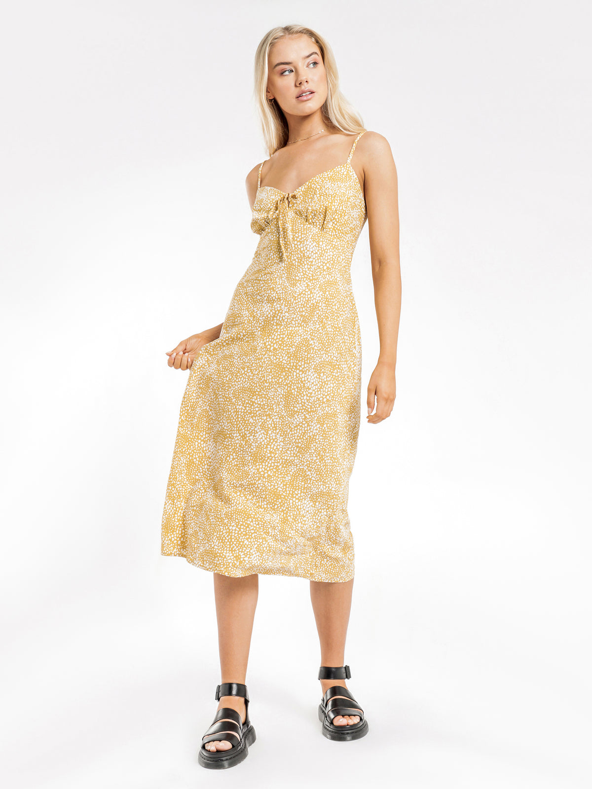Cosette Midi Slip Dress in Yellow Spot