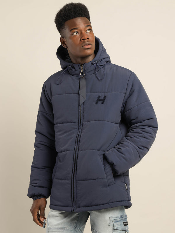 Henleys Overdrive Hooded Puffer Jacket in Navy Navy Glue Store