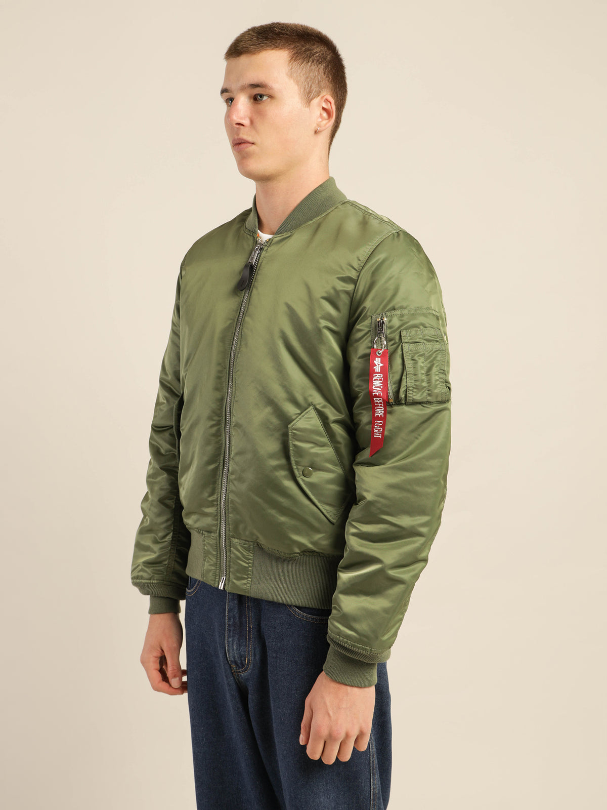 MA-1 Slim Fit Reversible Bomber Jacket in Sage Green