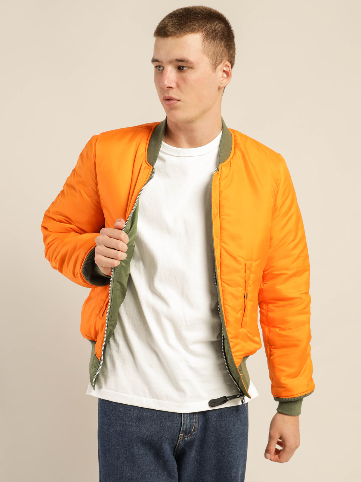 MA-1 Slim Fit Reversible Bomber Jacket in Sage Green