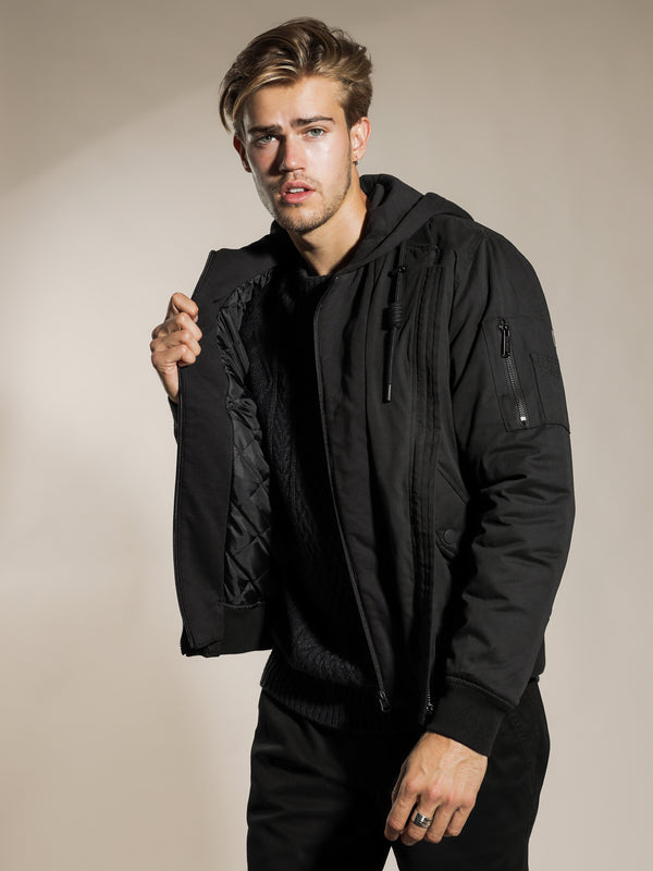 Article one Flynn Hooded Bomber Jacket in Black Black Glue Store