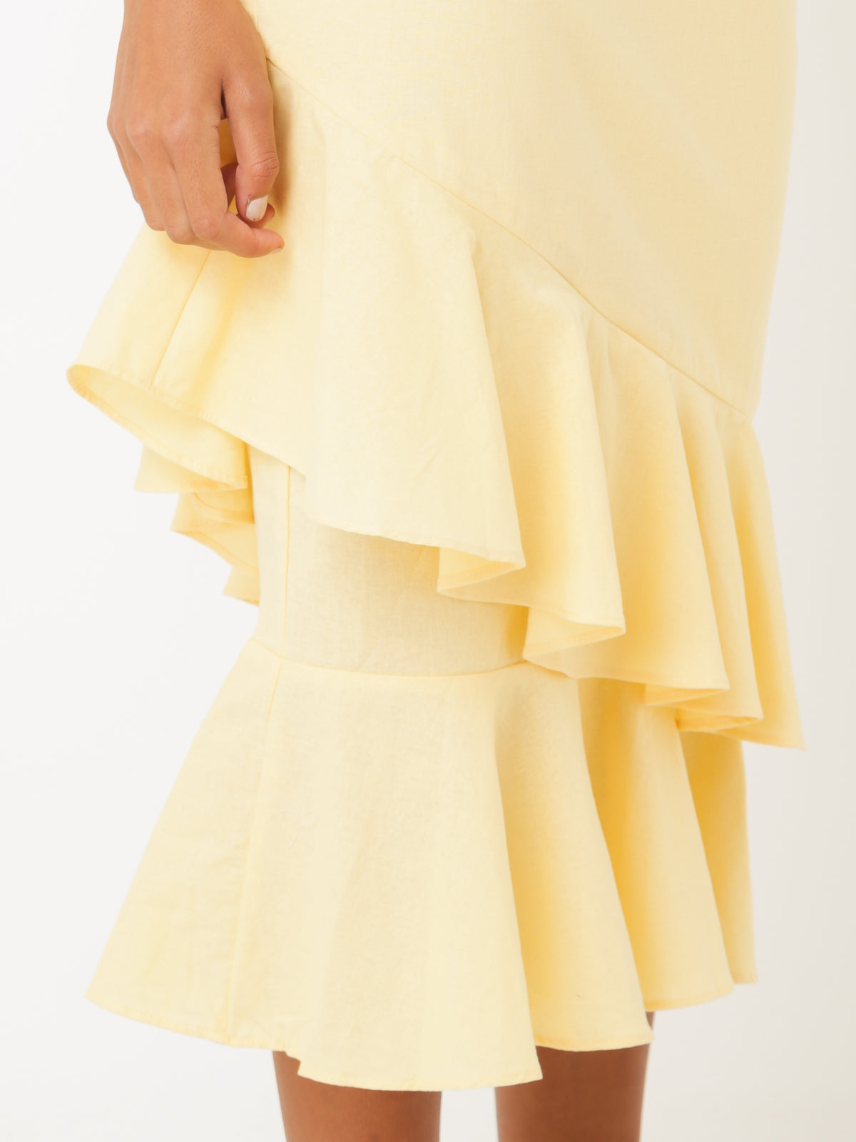 Inez Midi Skirt in Yellow Linen