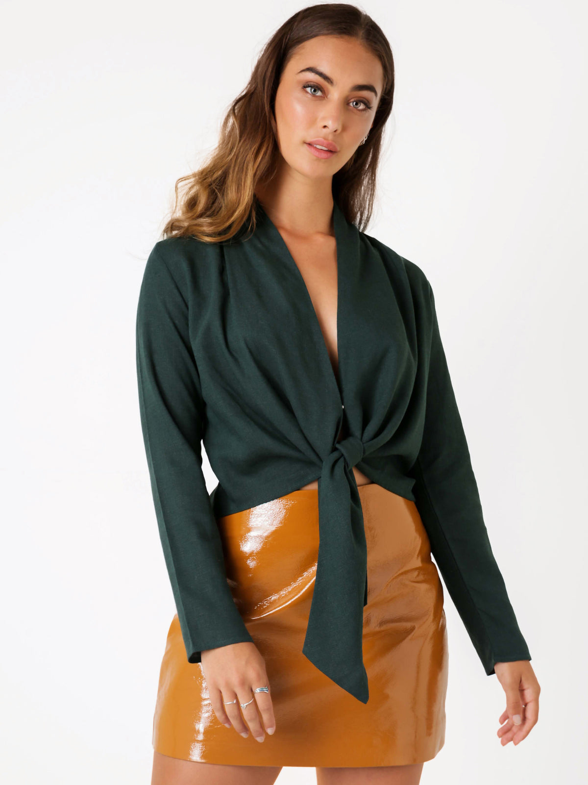 Philomena Tie-Front Shirt in Forest Green