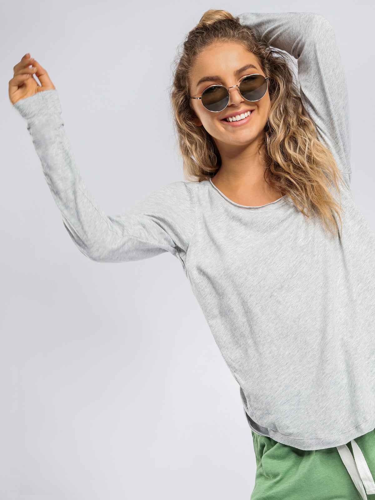 Quinn Scoop Neck Long Sleeve T-Shirt in Grey Marle