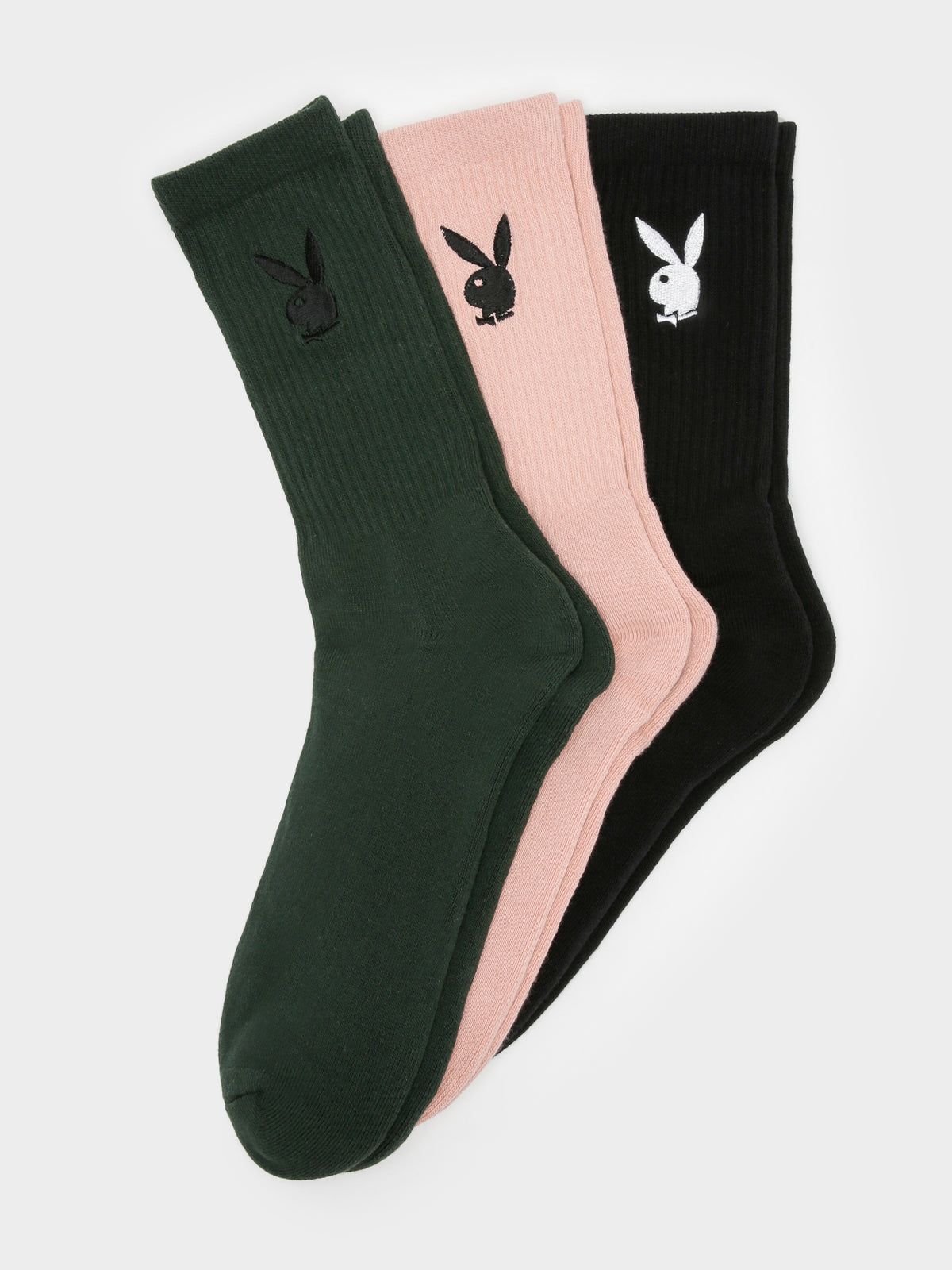 3 Pairs of Bunny Basics Crew Socks in Green, Pink &amp; Black
