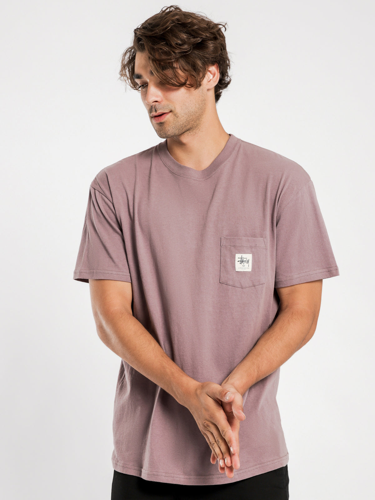 Work Label Short Sleeve Pocket T-Shirt in Purple