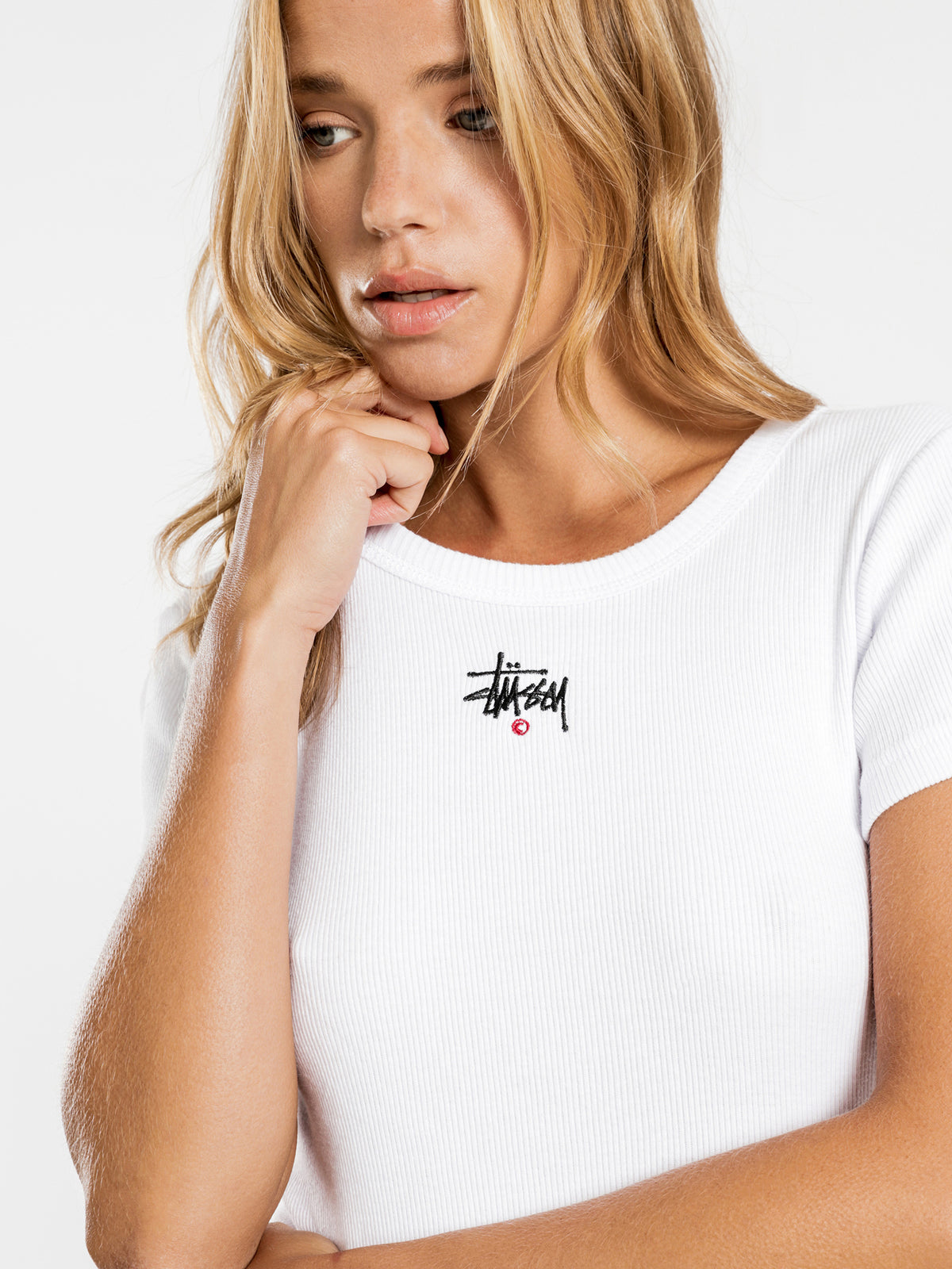 Graffiti Rib Short Sleeve T-Shirt in White