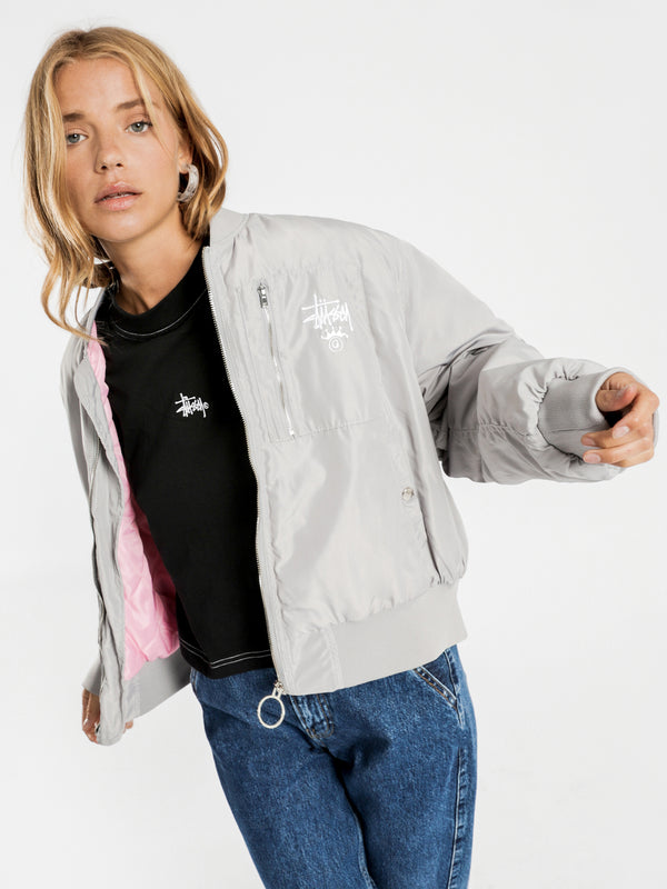 Stussy Graffiti Bomber Jacket in Grey Grey Glue Store