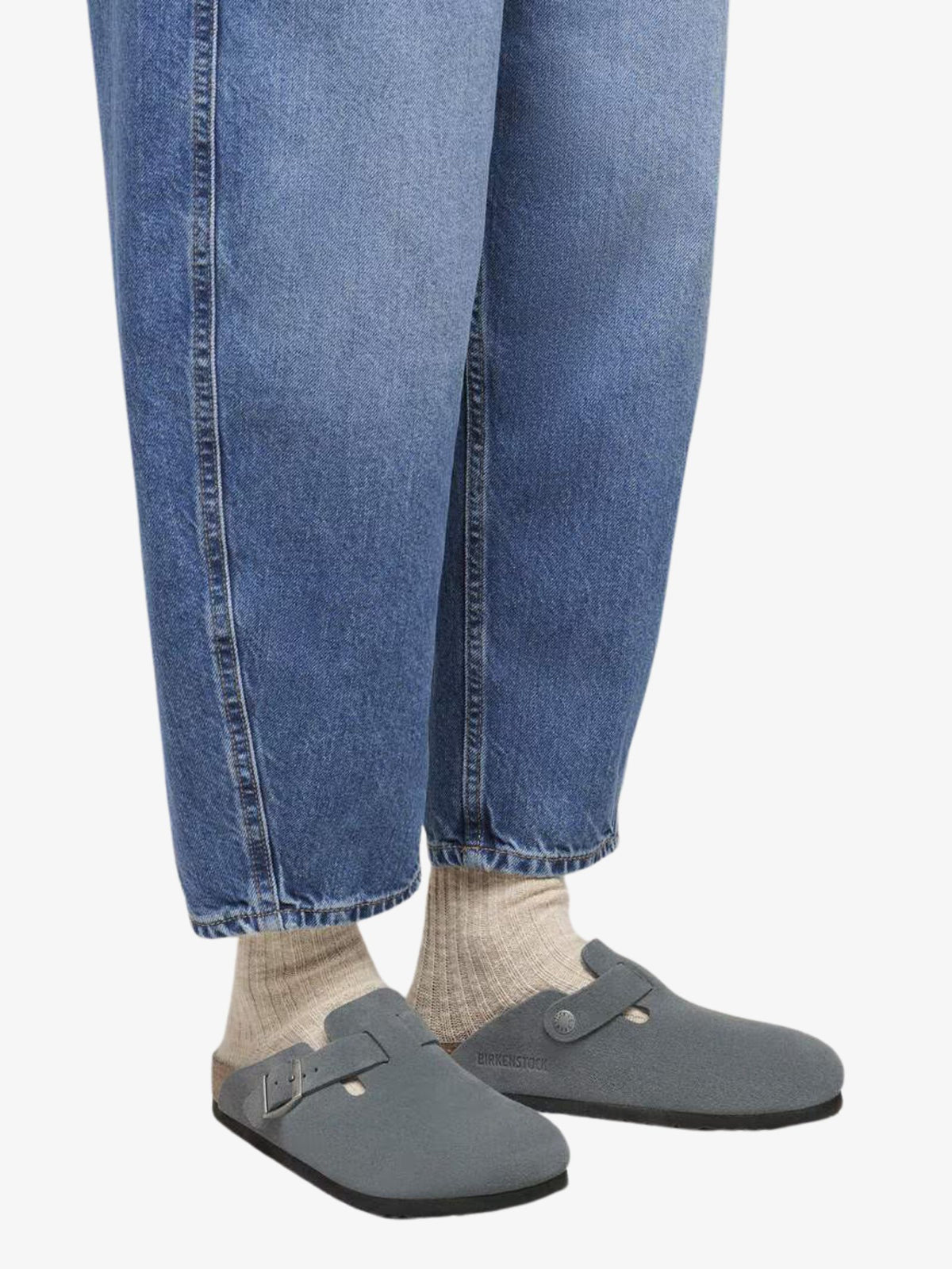 Birkenstock Unisex Boston Soft Tonal Footbed Suede Leather Regular Width | Basalt Grey